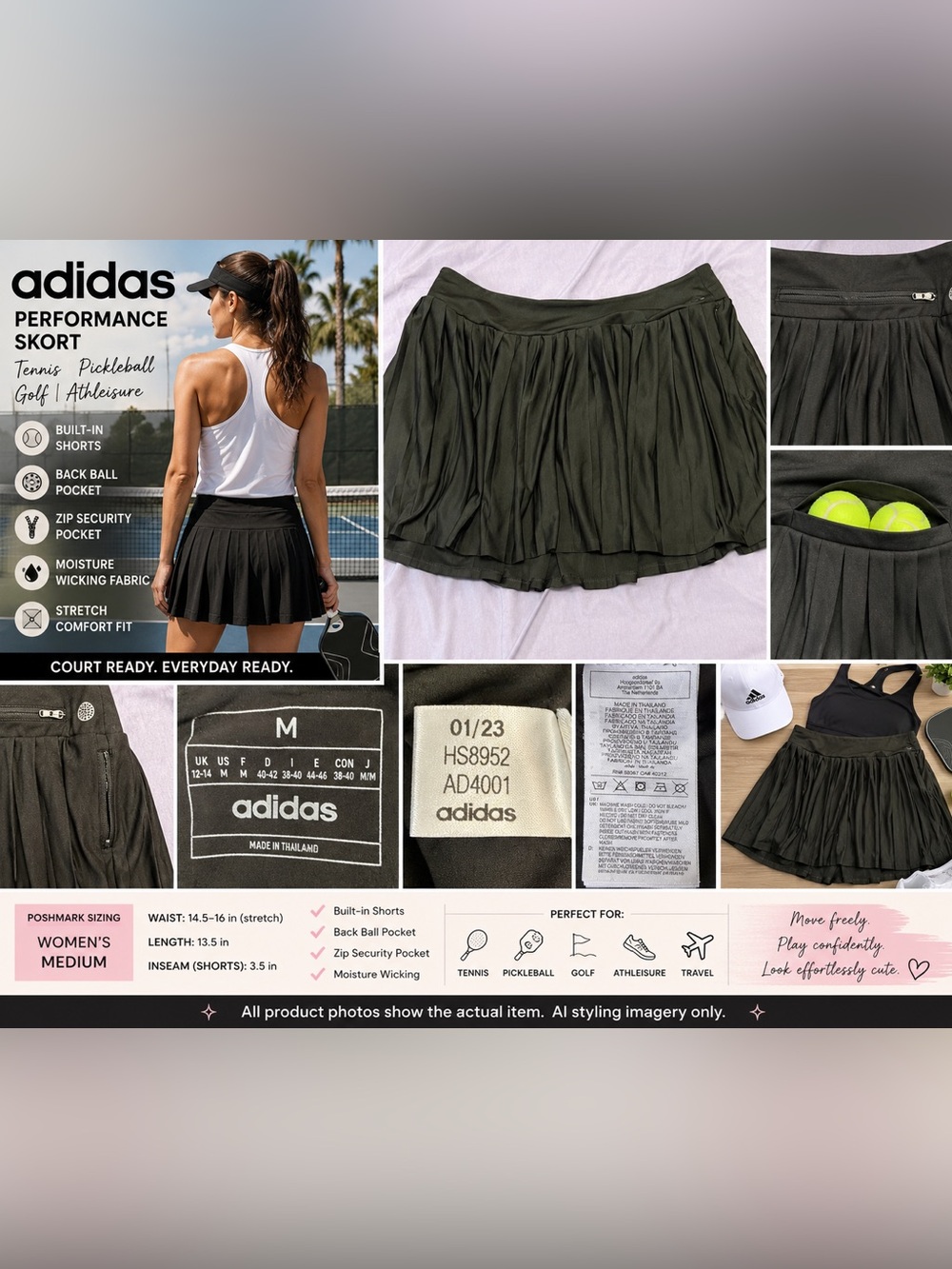 EUC adidas Black Tennis Pickleball Golf Skort Ball Pocket Zip Pocket M Athletic